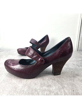 Victorian Mary Jane Block Heel Pump 8.5 Dark Red Leather Retro Lolita Dress Shoe